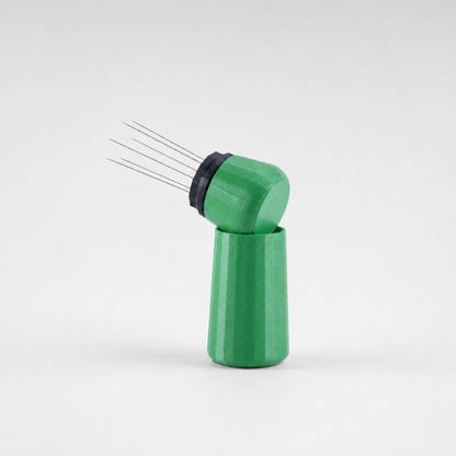 KNOCDIC® Espresso WDT tool with grass green standing holder for precise coffee extraction and tamping.