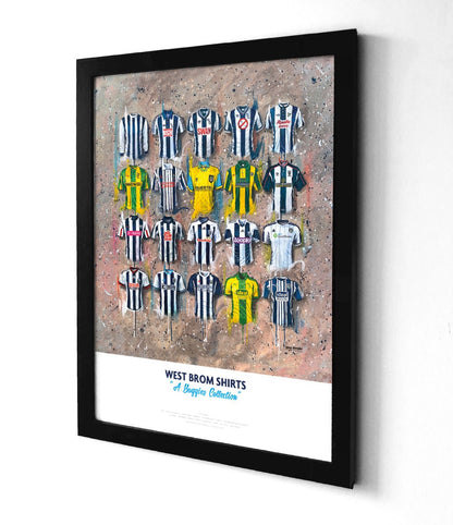 Limited edition signed print of West Brom FC shirts by Terry Kneeshaw Art, featuring A2 size limited edition artwork.
