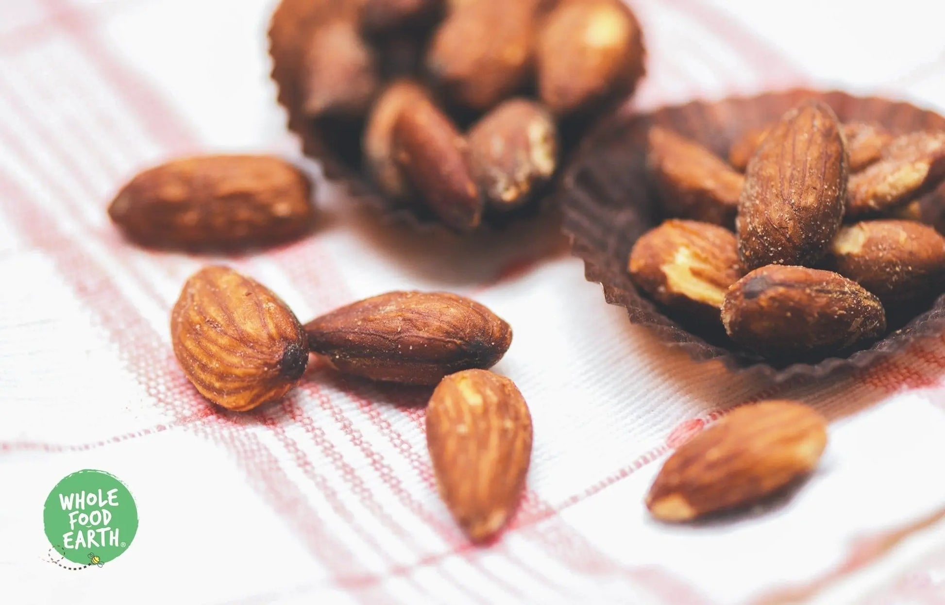 Baked roasted and salted almonds from Whole Food Earth, GMO-free, vegan, dairy-free nuts with no added sugar.