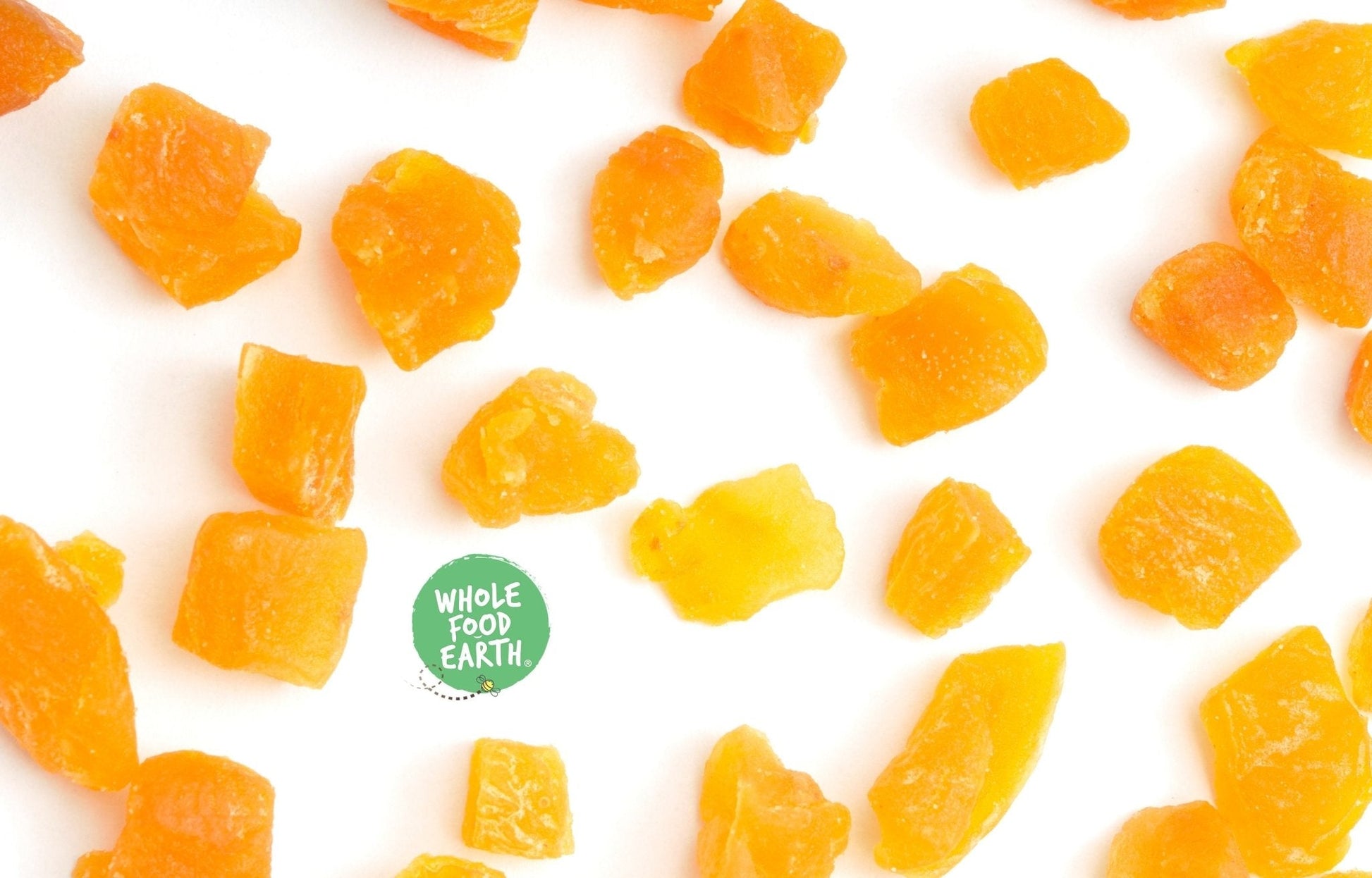 Dried chopped apricots from Whole Food Earth, GMO-free and vegan dried fruit with no added sugar, shown in serving size.