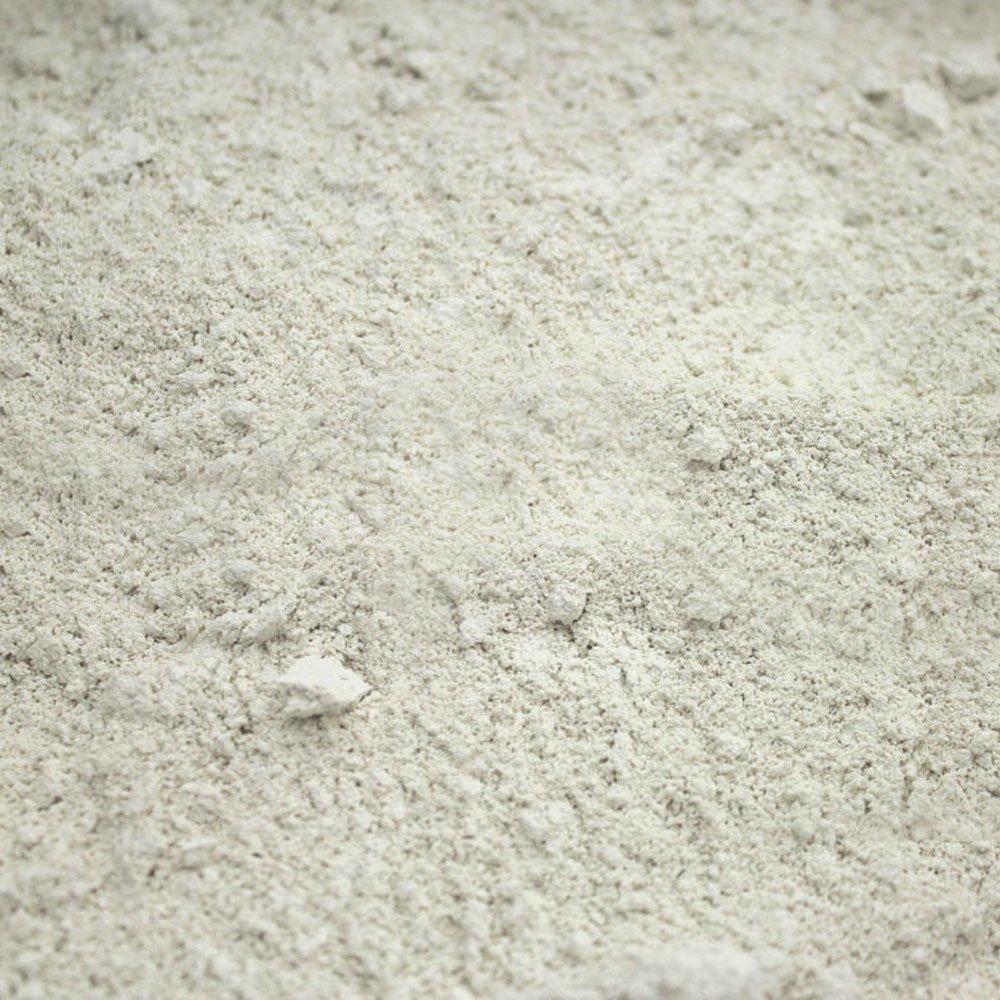 Raw feed-grade diatomaceous earth mineral from Whole Food Earth, showing a light, powdery, unrefined natural mineral product.