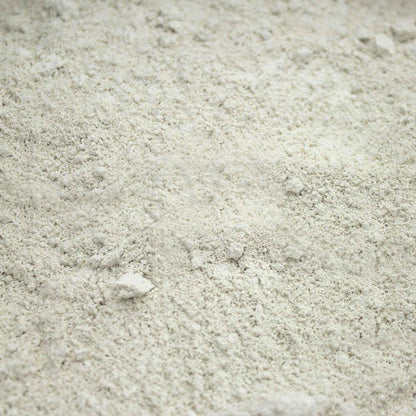 Raw feed-grade diatomaceous earth mineral from Whole Food Earth, showing a light, powdery, unrefined natural mineral product.