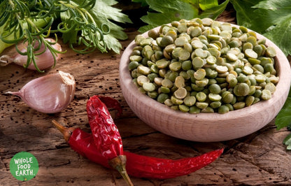 Green split peas from Whole Food Earth, GMO-free beans and pulses, natural, vegan, dairy-free, no added sugar.