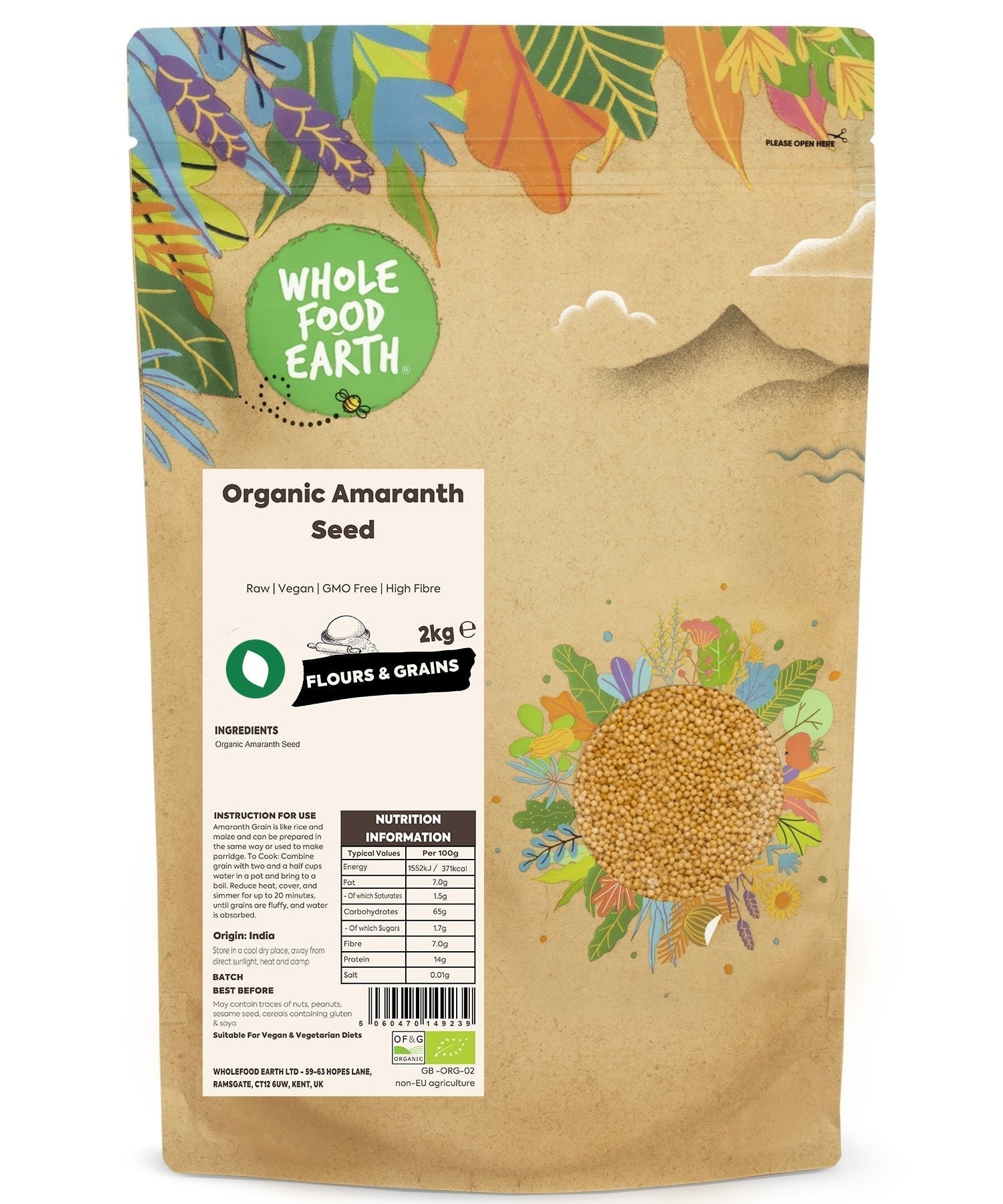 Raw organic amaranth grains from Whole Food Earth, natural vegan superfood for healthy cooking and baking.