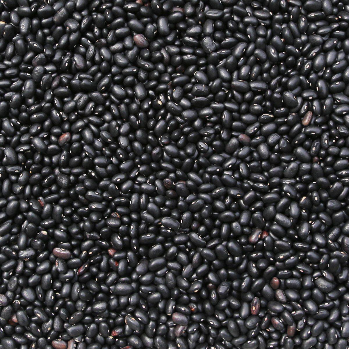 Raw organic black turtle beans from Whole Food Earth, GMO-free, showcasing glossy black beans in a close-up image.