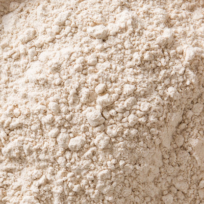 Organic chickpea flour from Whole Food Earth in a clear bag, showcasing light beige, finely ground gram flour for baking and cooking.