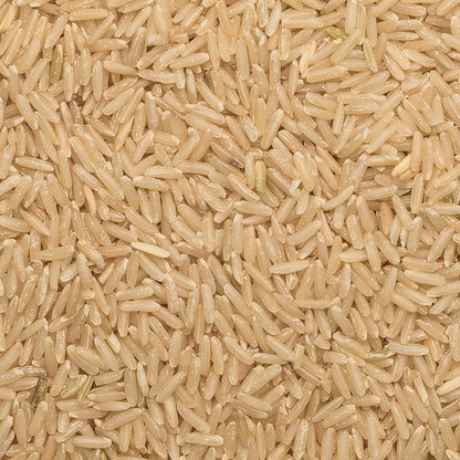 Organic Jasmine Brown Rice from Whole Food Earth, raw, GMO-free, vegan-friendly rice with no additives in a clear package.