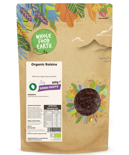 Organic raisins from Whole Food Earth, dried fruits with plump, juicy appearance, non-GMO and natural snack.