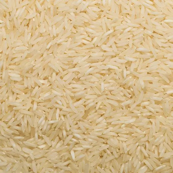 Organic white Basmati rice from Whole Food Earth, showcasing long, fluffy grains in a natural, GMO-free package.