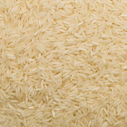 Organic white Basmati rice from Whole Food Earth, showcasing long, fluffy grains in a natural, GMO-free package.