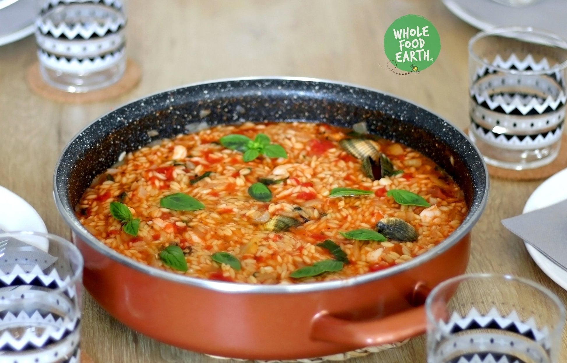 Whole Food Earth organic orzo pasta in a bowl, showcasing its small rice-shaped grains, GMO-free, vegan, and dairy-free.