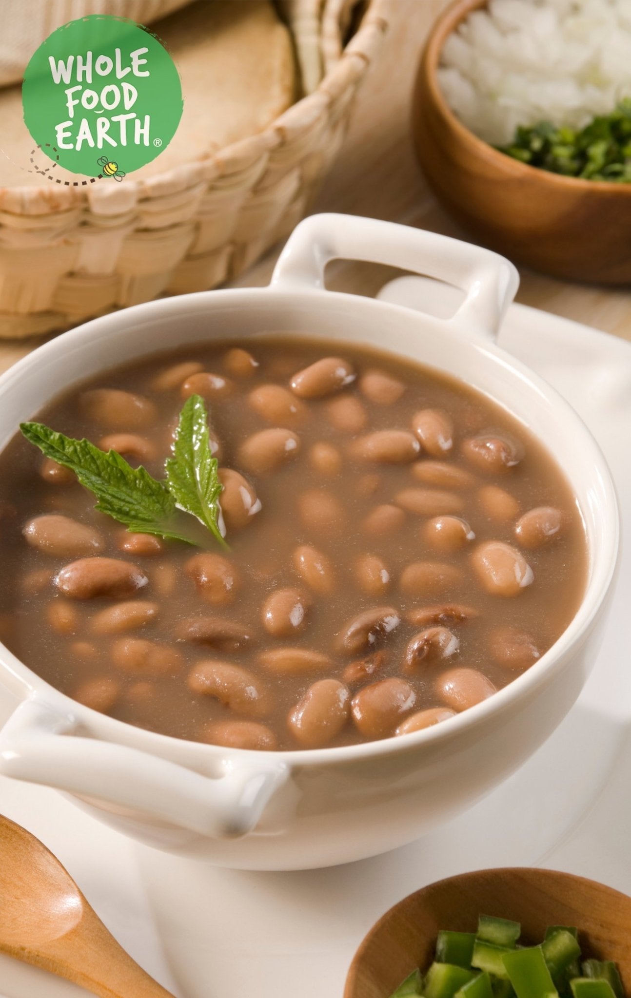 Whole Food Earth pinto beans in a bowl, showcasing natural, GMO-free, vegan, dairy-free pulses with a fresh appearance.