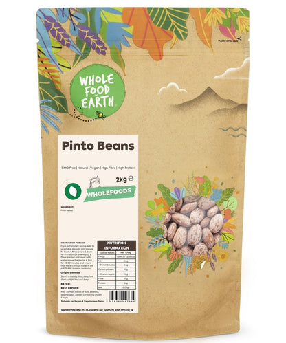 Whole Food Earth GMO-free natural pinto beans, beans and pulses, in a bowl on a white background