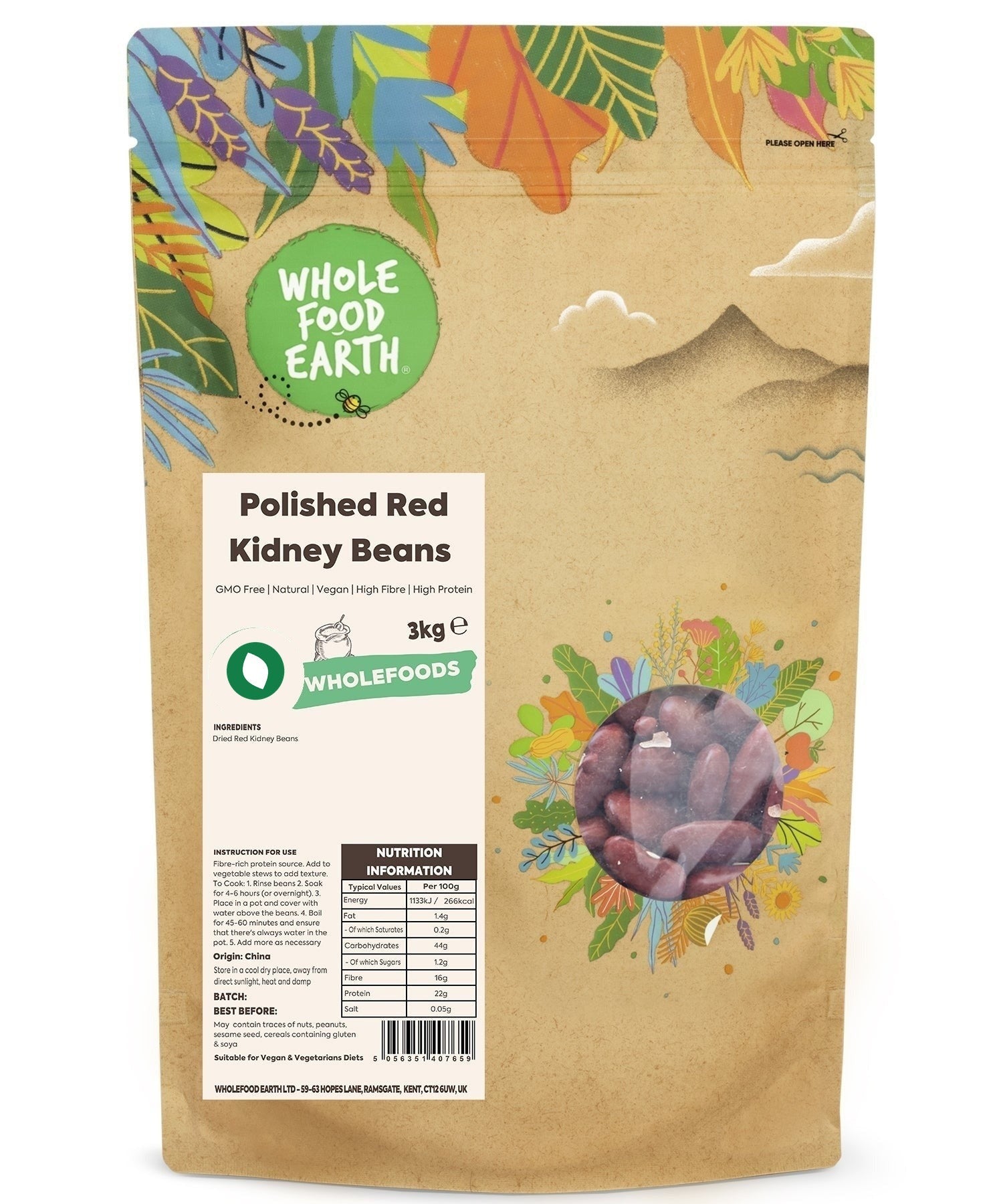 Polished red kidney beans from Whole Food Earth in a bowl, showcasing their vibrant color and smooth texture.