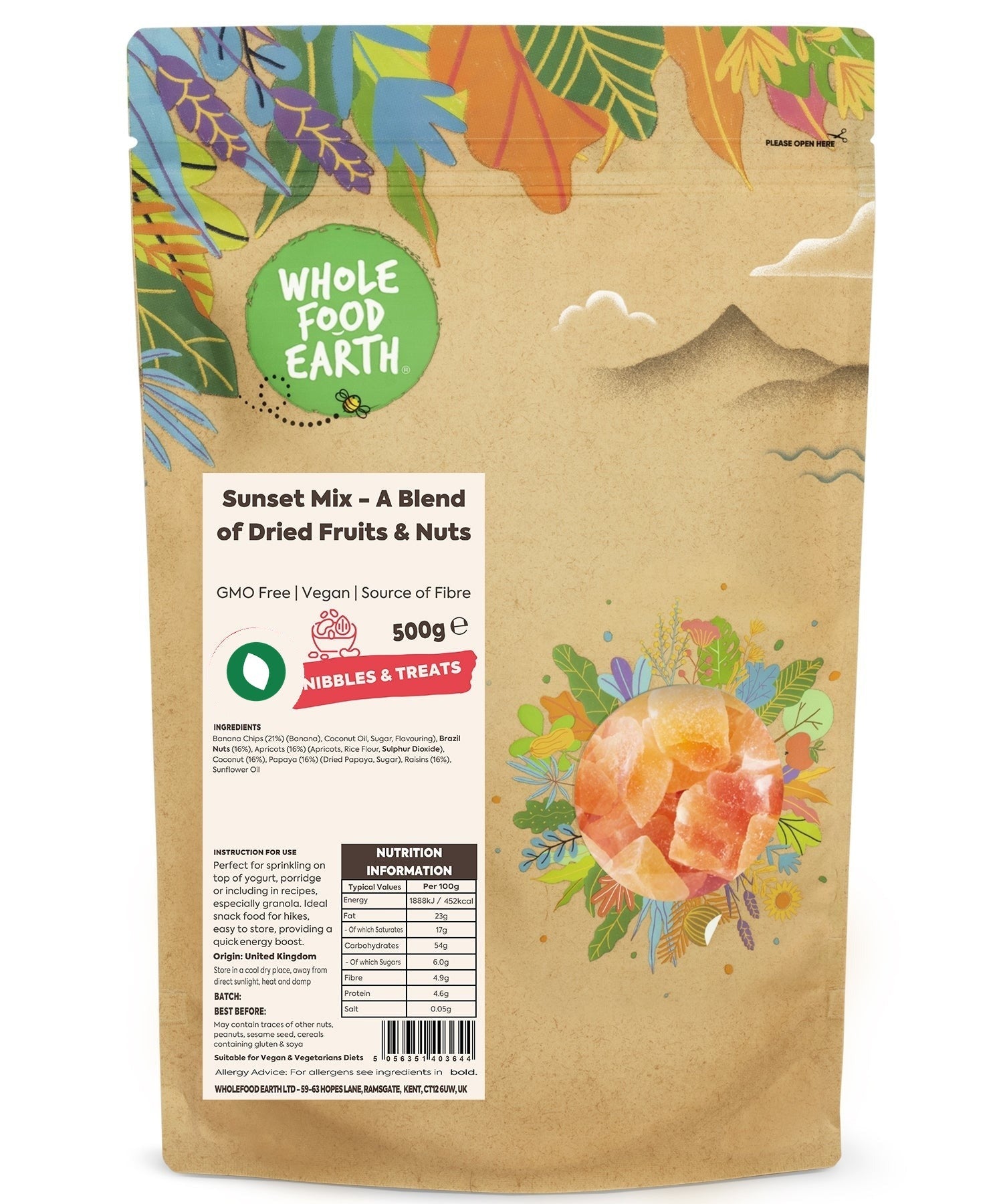 A colorful mix of dried fruits and nuts from Whole Food Earth Sunset Mix, showcasing a vibrant blend of healthy snack ingredients.