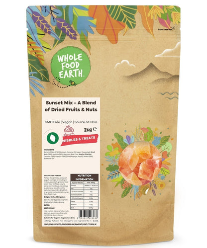 Whole Food Earth Sunset Mix of dried fruits and nuts, GMO-free specialty blend in a colorful assortment.