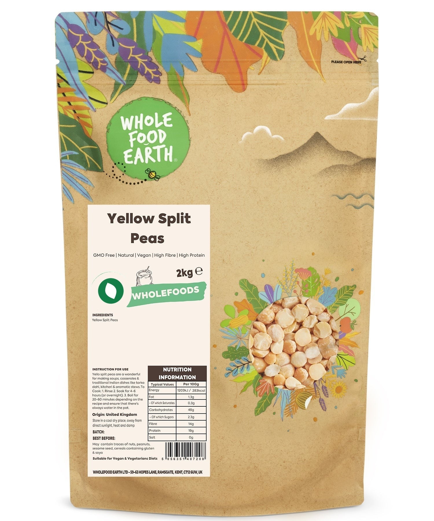 Whole Food Earth yellow split peas, GMO-free beans and pulses, natural yellow split peas for cooking and healthy meals.