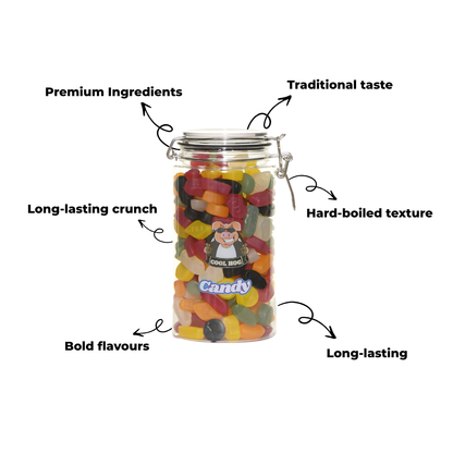 Traditional Wine Gums Candy Gifting Jar by Cool Hog Snacks, filled with colorful wine gummies in a clear jar.