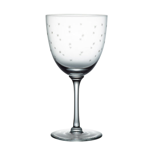 Large crystal wine glass with star pattern design by The Vintage List, elegant stemware for wine drinking.