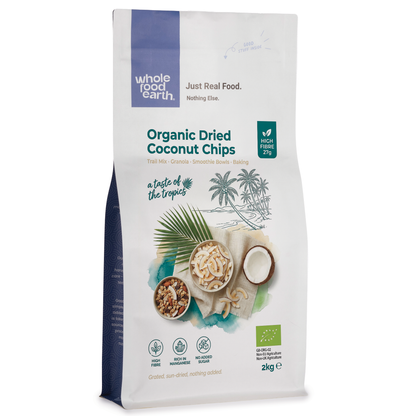 Organic dried coconut chips by Whole Food Earth, crispy dried coconut slices from dried fruits, natural snack option
