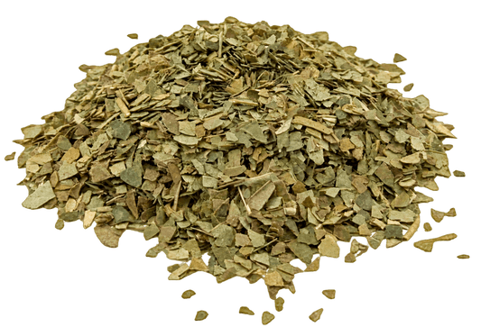 Porter Hill Tea Company's Yerba Mate fruit and herbal blend in a transparent container, showing dried yerba mate leaves and herbs.